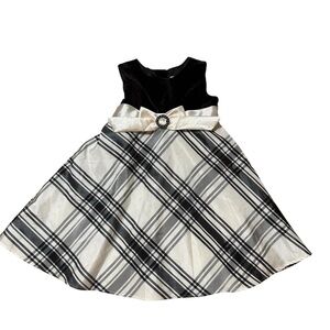 YoungLand Black White Plaid Holiday Dress Velvet Top Short Sleeve Girls 2T